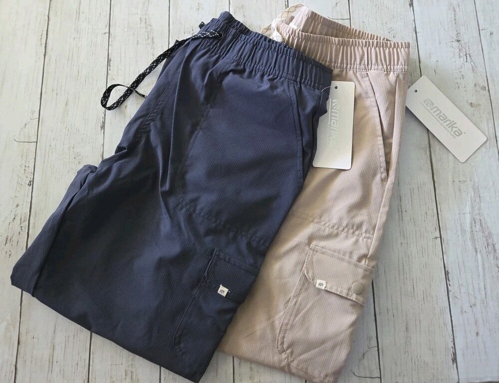 2 Marika adventure Crop Elastic Waist Cargo Pants S Nwt Women's Sz S beige Gray